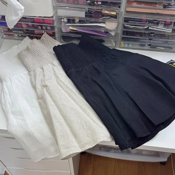 J. Crew Linen Smocked Waist Mini Skirt Bundle XXL Plus Size Black, White & Linen - Picture 1 of 16